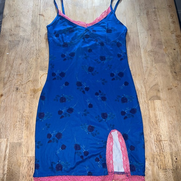 Amazon Mini Dress in Blue and Pink with Heart Accents - Picture 1 of 5
